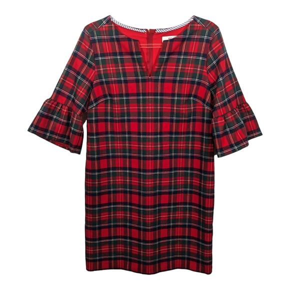 Vineyard Vines Plaid Greenwich Sheath Dress Flutter Sleeve Red Size 6 NWT - Picture 1 of 10